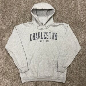 Gildan Charleston Hoodie Unisex Large Grey Heavy Blend Graphic Sweatshirt